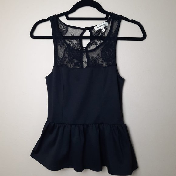 Monteau Black Lace Peplum Sleeveless Top Small - Picture 1 of 7